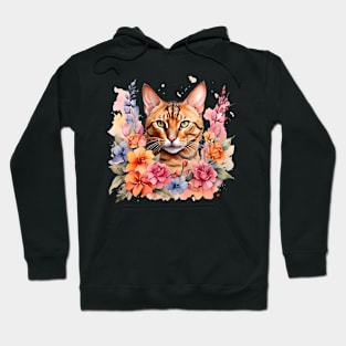 A bengal cat decorated with beautiful watercolor flowers Hoodie